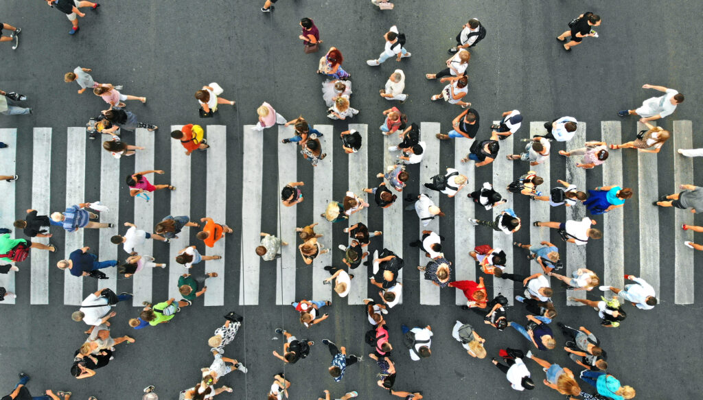 people crossing the street