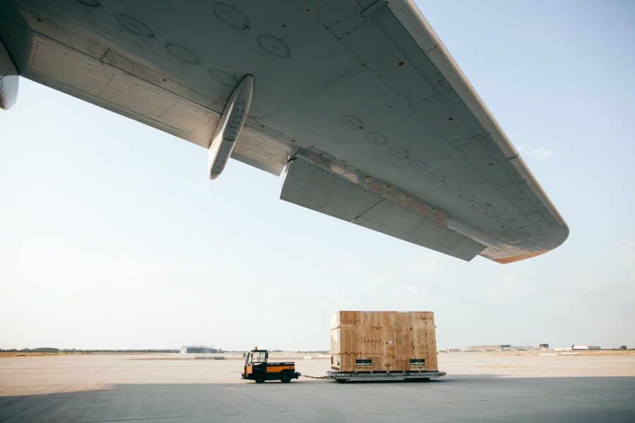 a cargo about to be loaded in a plane
