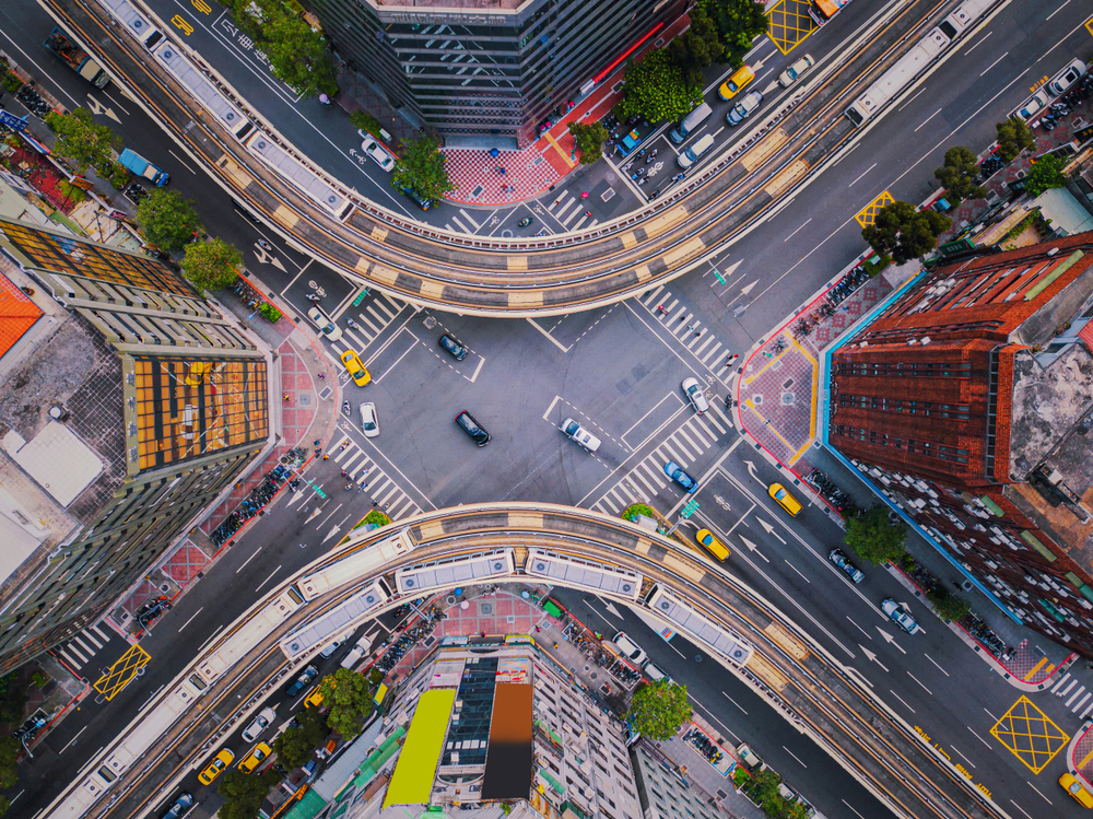 an intersection road in birds eye view